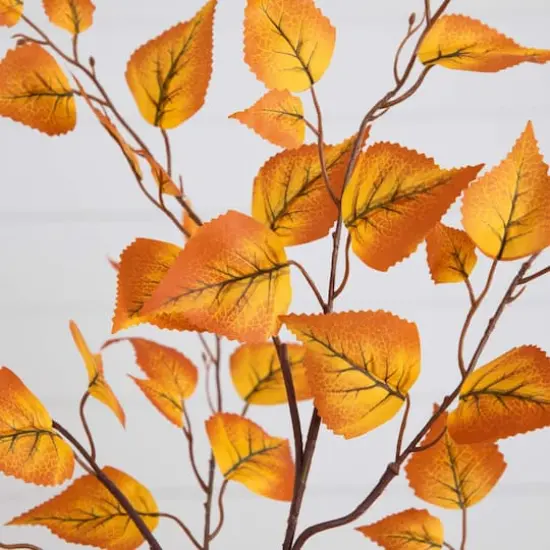4ft. Orange Autumn Birch Leaf Artificial Potted Tree {5}