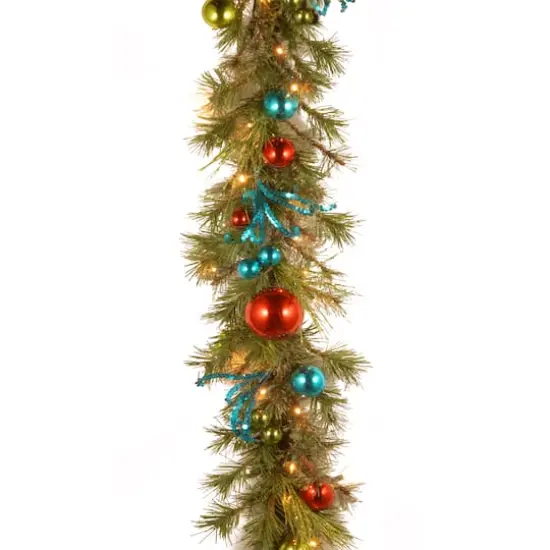 9ft. Pre-Lit LED Retro Red & Blue Ornament Garland {1}