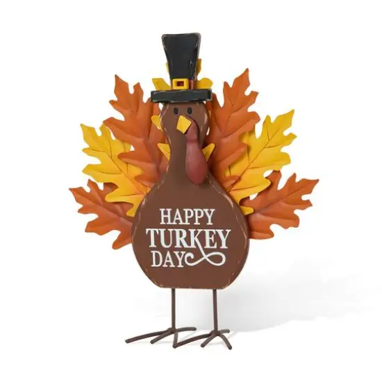 Glitzhome&reg; 12.25" Thanksgiving Wood & Metal Turkey Table D&eacute;cor {1}