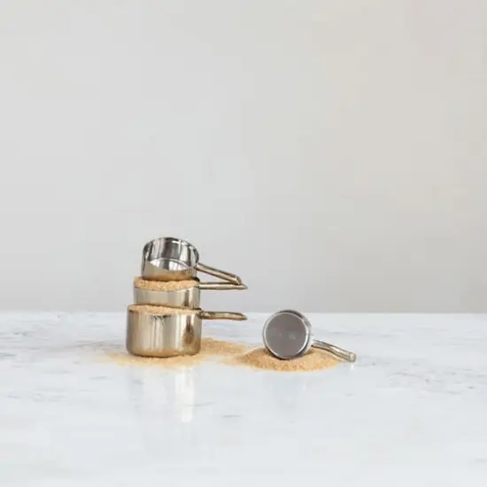 Hello Honey® Brass 4-Piece Stainless Steel Measuring Cup Set with Etched Flowers & Twig Shaped Handles {3}