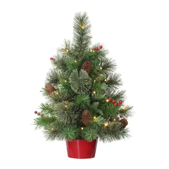 2ft. Pre-Lit Artificial Christmas Tree in Red Base, Warm White LED Lights {1}