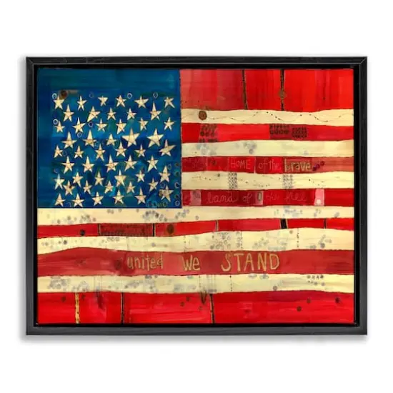 Stupell Industries United We Stand Independence Day Festive American Flag Floater Framed Art Black {1}