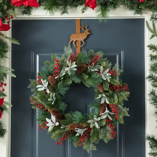 Glitzhome&reg; 14" Christmas Metal Tree & Reindeer Wreath Hanger Set {6}