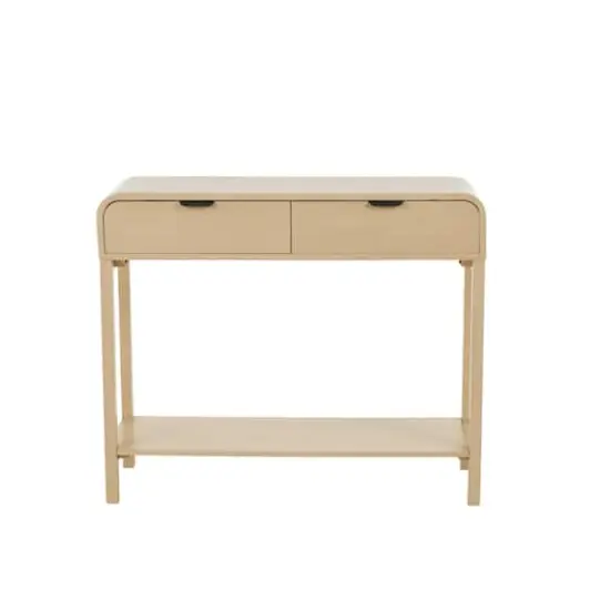 35.5" Beige Wood Handmade 2-Drawer Console Table with Black Handles {4}