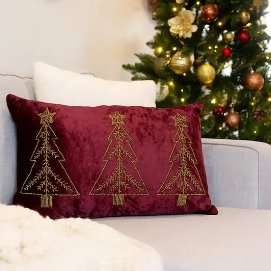 12" x 18" Cranberry Christmas Trees Velvet Lumbar Pillow by Ashland&reg; {5}
