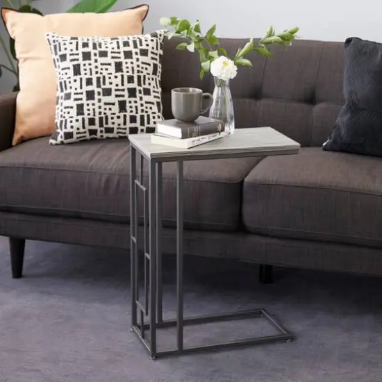2ft. Gray Iron and Wood Contemporary Accent Table {9}