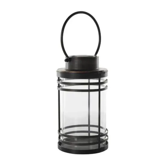 12" Black Metal Candle Lantern with Round Outlines {6}