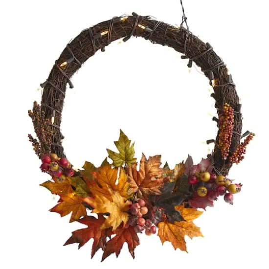 21" LED Maple Leaf & Berries Wreath {1}