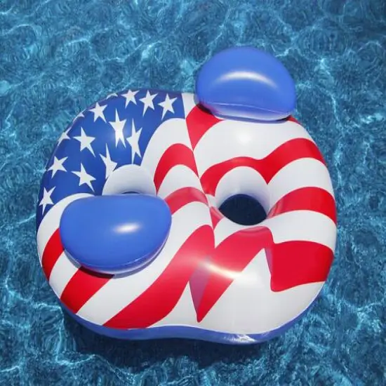 65" American Flag Inflatable Circular Duo Swimming Pool Lounger {3}