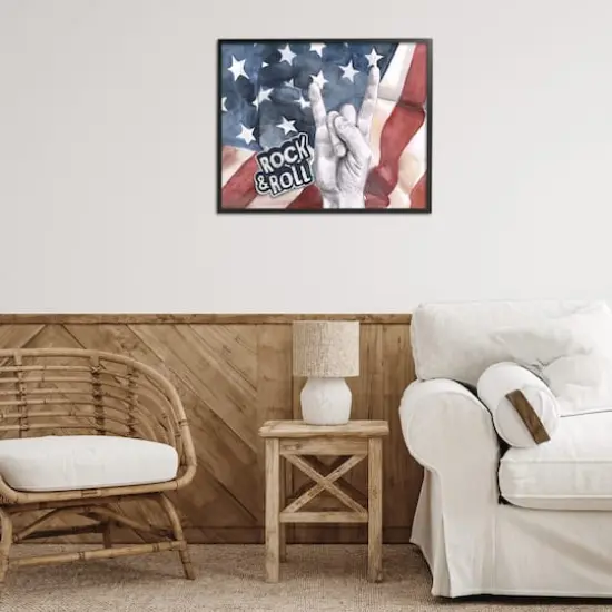 Stupell Industries Rock And Roll Hand And American Flag Design Framed Giclee Art Black {3}