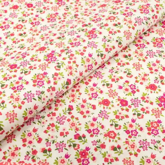 SINGER Small Pink Flowers on White Cotton Fabric {3}