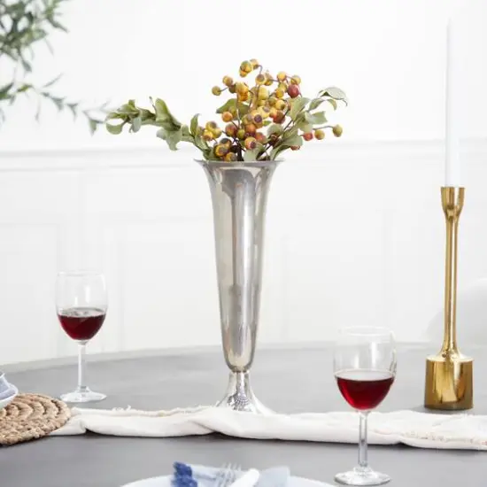 14" Silver Aluminum Traditional Vase {7}