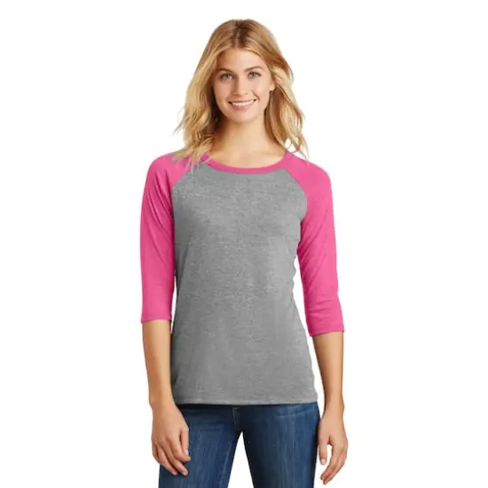 District&reg; Women's Perfect Tri&reg; 3/4-Sleeve Raglan Adult T-Shirt Fuchsia Frost/Grey Frost {4}