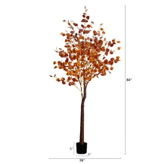 7ft. Pre-Lit Grand Autumn Eucalyptus Artificial Fall Tree with 420 Warm White LED Lights {3}