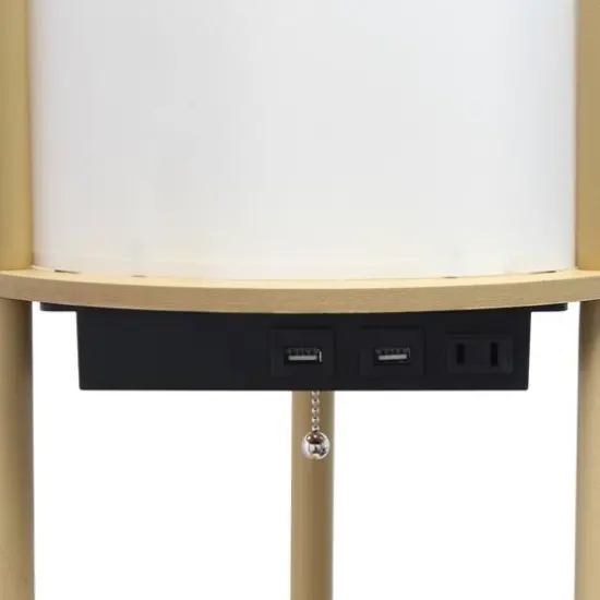 Simple Designs&trade; 62.5" Round Floor Lamp with 2 USB Ports and 1 Outlet Tan {13}