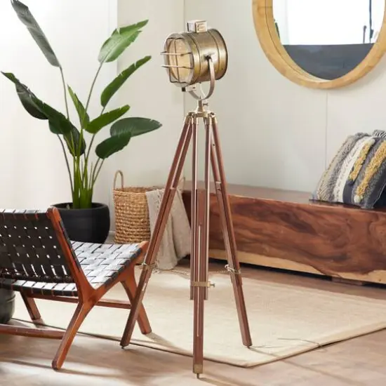 71" Brown Wood Industrial Floor Lamp {10}