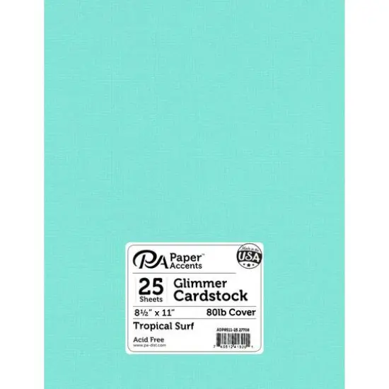 PA Paper™ Accents Glimmer 8.5" x 11" Cardstock, 25 Sheets Tropical Surf {1}