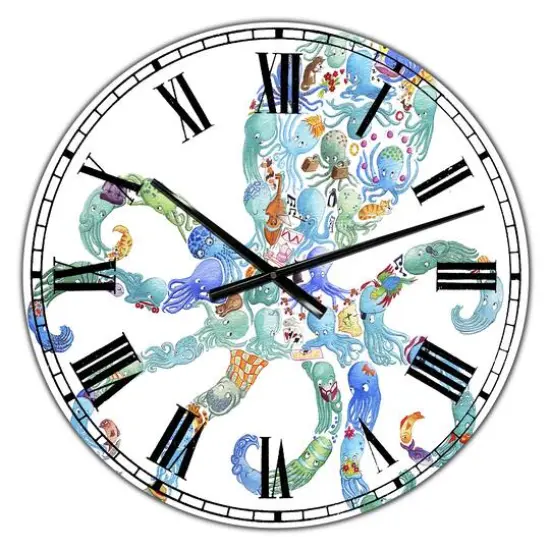 Designart 'Octopus Made Of Octopus Large Nautical & Coastal Wall Clock {1}
