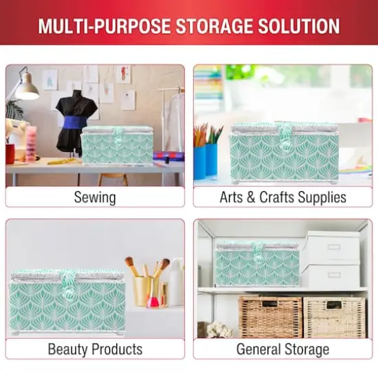 SINGER&reg; Large Blue Boho Fan Print Sewing Basket with Sewing Scissors & Notions {9}