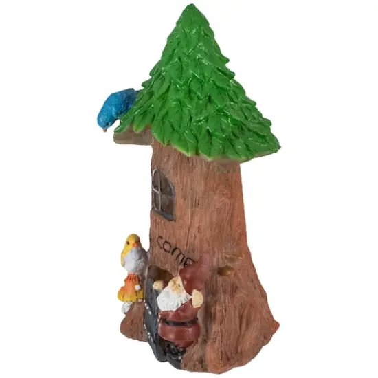 14" Solar Lighted Welcome Gnome Tree House Outdoor Garden Statue {4}