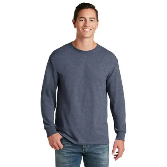 JERZEES® Dri-Power® 50/50 Cotton/Poly Long Sleeve T-Shirt Vintage Heather Navy {4}