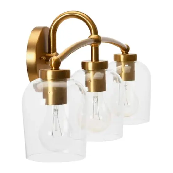 Hello Honey&reg; Robert Stevenson Lighting Adrian Metal & Clear Glass 3-Light Vanity Brushed Gold {7}