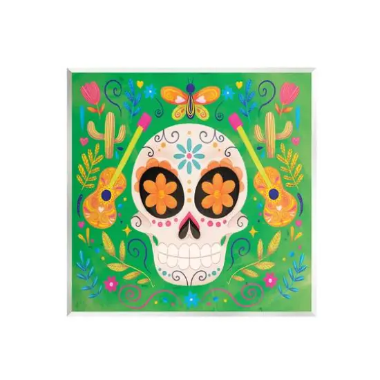 Stupell Industries Floral Day Of Dead Guitar Skull Wall Plaque Art {1}