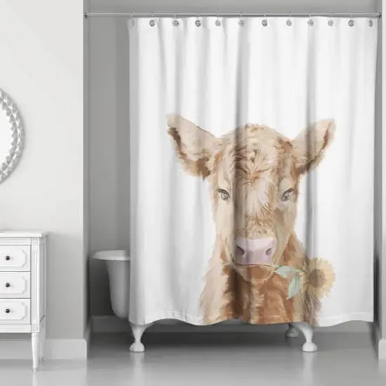 Baby Highland Cow Sunflower 71" x 74" Shower Curtain {1}