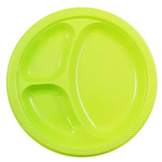 JAM Paper 10.25" Divided Plastic Party Plates, 20ct. Lime Green {1}