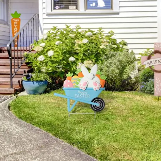 Glitzhome&reg; 24" Metal Easter Wheel Barrow Yard Stake {7}