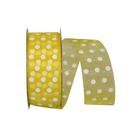 JAM Paper 1.5" x 25yd. Sheer Dots Glee Ribbon Lemon {1}