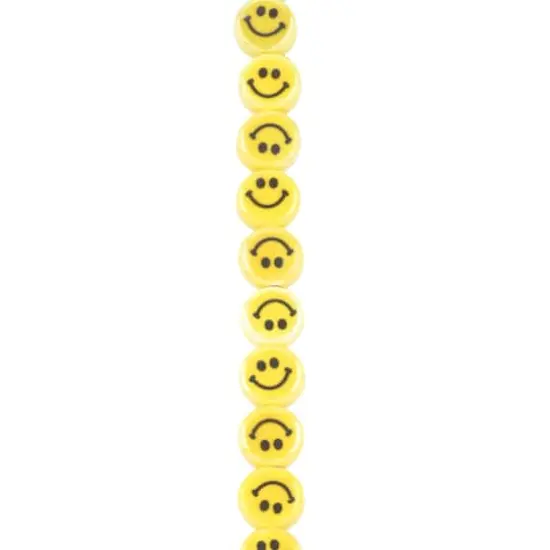 Yellow Ceramic Smiley Face Beads, 10mm by Bead Landing&trade; {1}