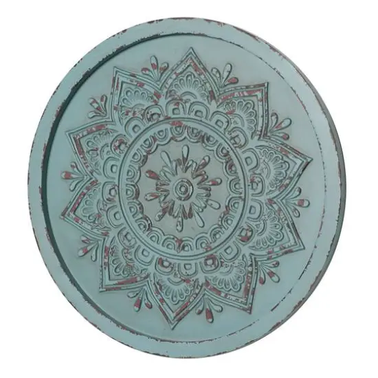 American Art Decor&trade; 17" Distressed Turquoise Boho Rustic Farmhouse Wood Framed Wall Medallion {1}