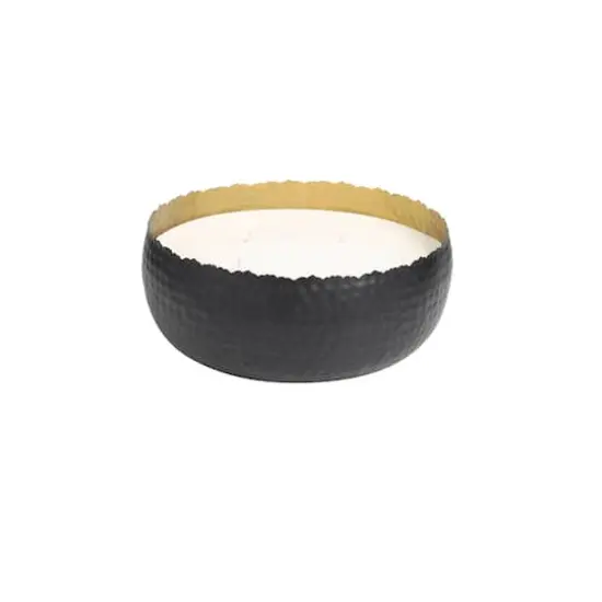 90oz Campfire Scented White 4 Wick Candle in Hammered Matte Black Bowl {1}