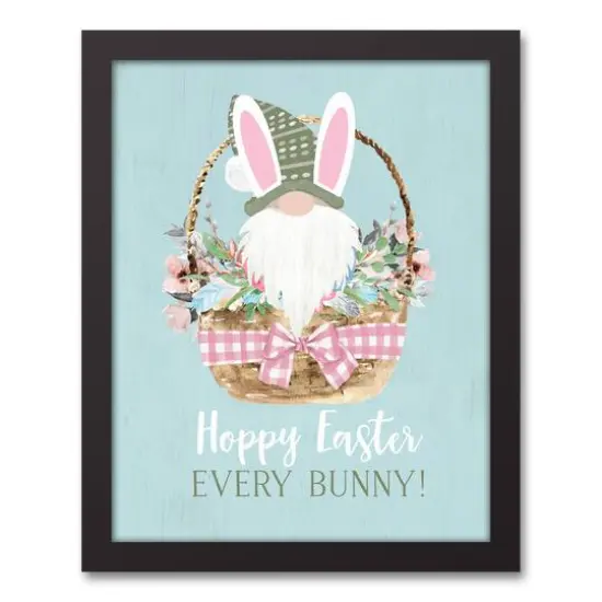 Gnome Bunny Basket Black Framed Canvas {1}