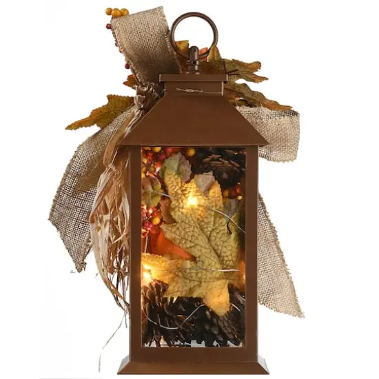 12" Decorated Autumn Lantern with LED Lights {4}