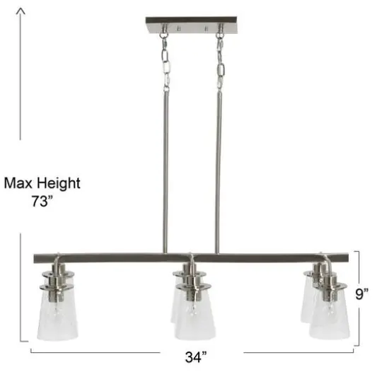 Hello Honey&reg; Robert Stevenson Lighting Jameson Metal & Seedy Glass 6-Light Linear Chandelier Brushed Nickel {6}
