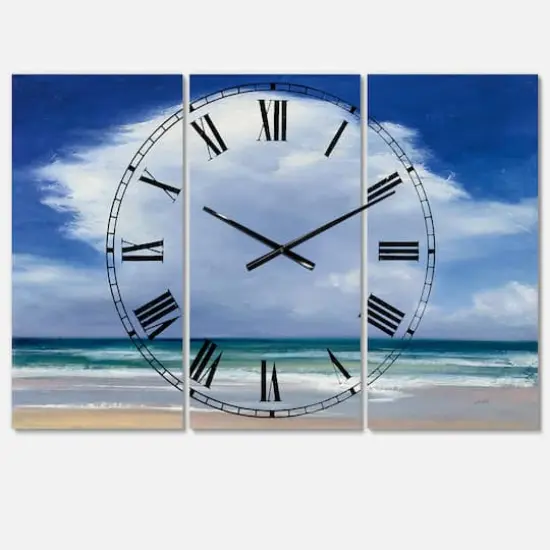 Designart Beach Clouds II 3 Panel Traditional Wall Clock {1}