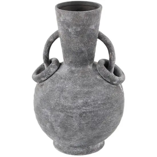 13" Ceramic Textured Vase with Ring Handles Gray {1}