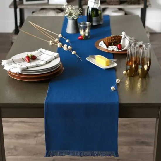 DII&reg; 108" Solid Heavyweight Fringed Table Runner Navy {7}