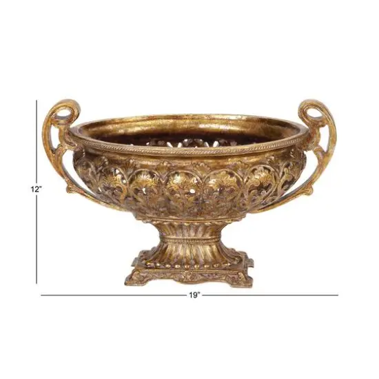 19" Gold Traditional Decorative Bowl Accent with Stand {8}