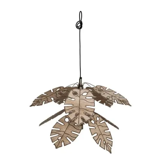 Hello Honey&reg; Antique Brass Finish & Natural Round Metal & Banana Fiber Leaf Hanging Pendant Lamp {6}