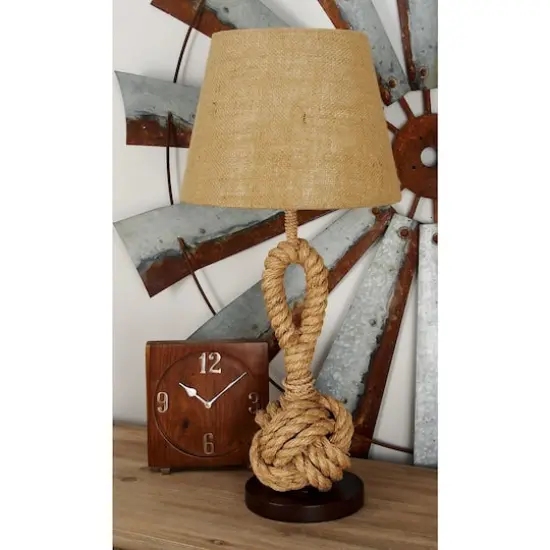 Brown Rope and Iron Rustic Table Lamp, 28" x 13" x 13" {12}