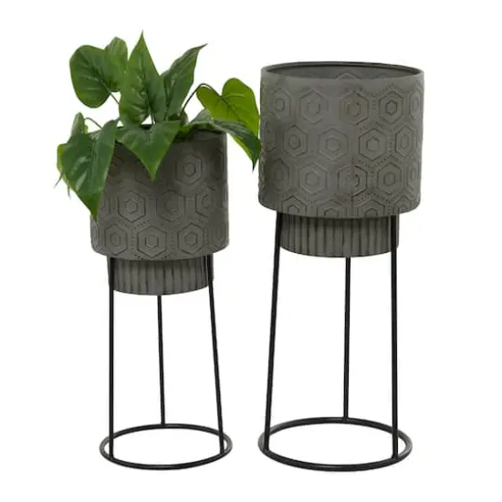 Dark Gray Metal Modern Planter Set {1}