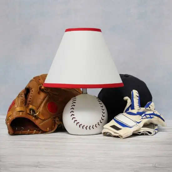 Simple Designs&trade; 11.5" Baseball Base Table Lamp and White Shade Red Trim {6}