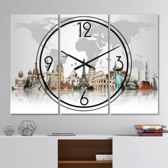 Designart Famous Monuments Across World Multipanel Wall Clock {3}