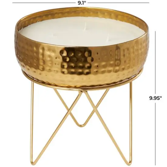 70oz. Roses in Paradise Scented White 4 Wick Candle in Gold Bowl with Tripod Stand {6}