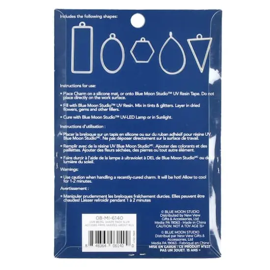 Blue Moon Studio&trade; UV Resin Craft Silver Simple Shapes Fillable Metal Charm Set {5}