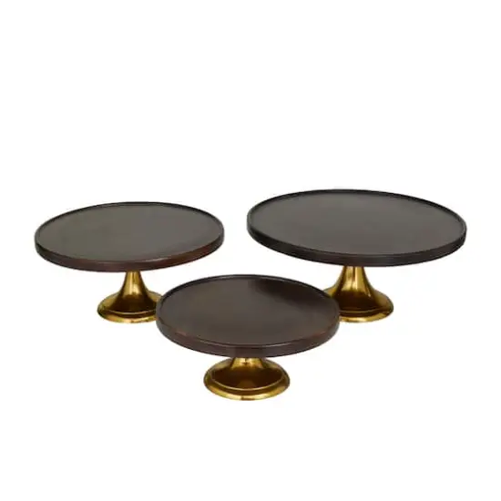 Dark Brown Mango Wood Modern Cake Stand, Set of 3" 14", 12", 10" {1}