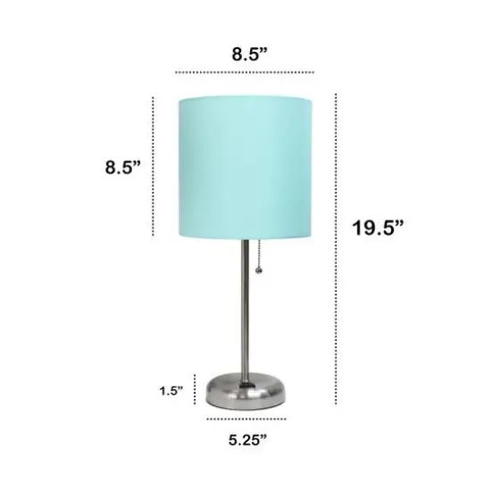 Creekwood Home Oslo 19.5" Power Outlet Table Lamp Brushed Steel Base/Aqua Shade {4}
